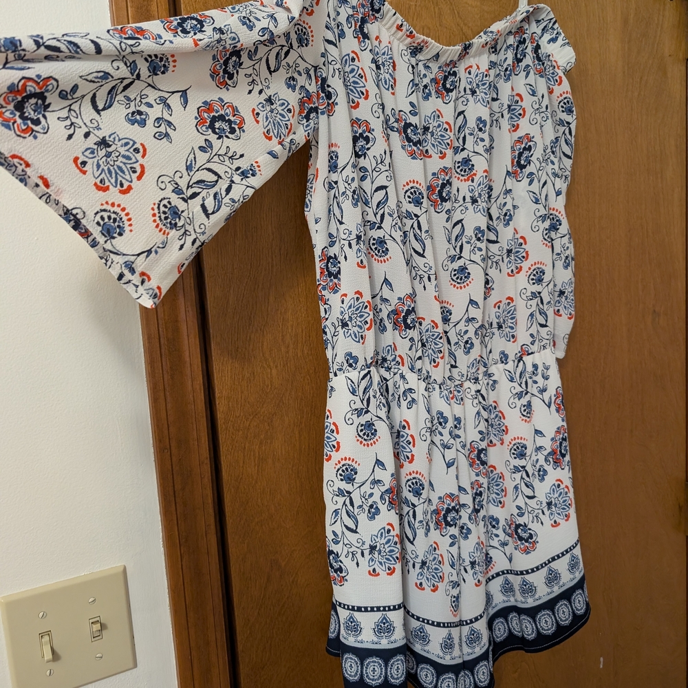Premier Amour Floral Print Dress with Blue and Red Accents